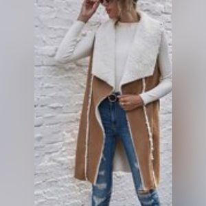 Suede Waterfall Collar Vest Coat